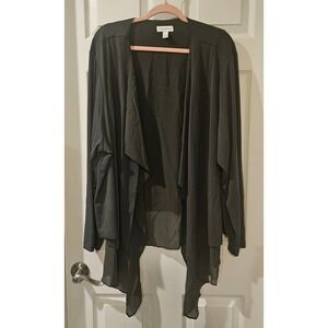 Susan Graver 4X Liquid Knit Open Front Cardigan Chiffon Hem‎ Gray A387754